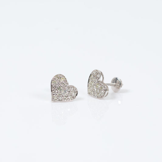 14K White Gold Daimond Heart Stud Earrings 1.07Ct / 3.1gr