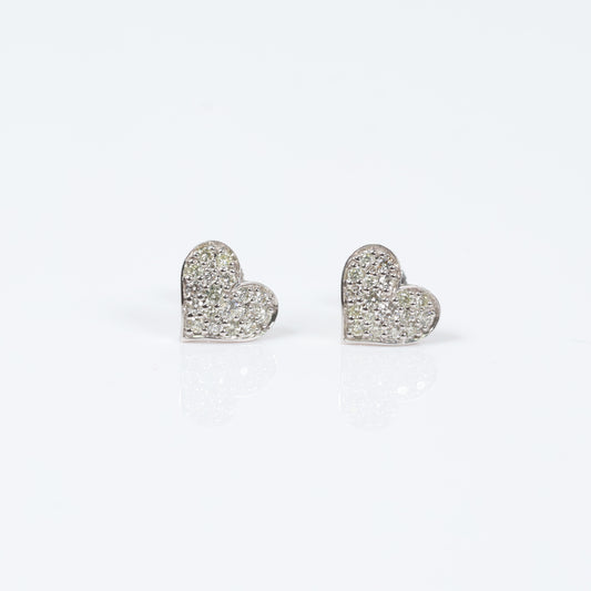 14K White Gold Daimond Heart Stud Earrings 1.07Ct / 3.1gr