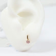 14K Yellow Gold Pink Flower Stud Earrings With Zircons / 0.48gr