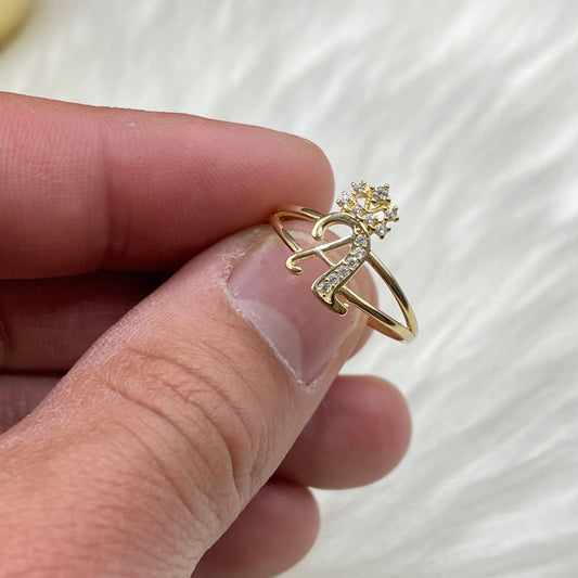14K Yellow Gold Letter A Ring With Zircons / 1.3gr / Size 7.5