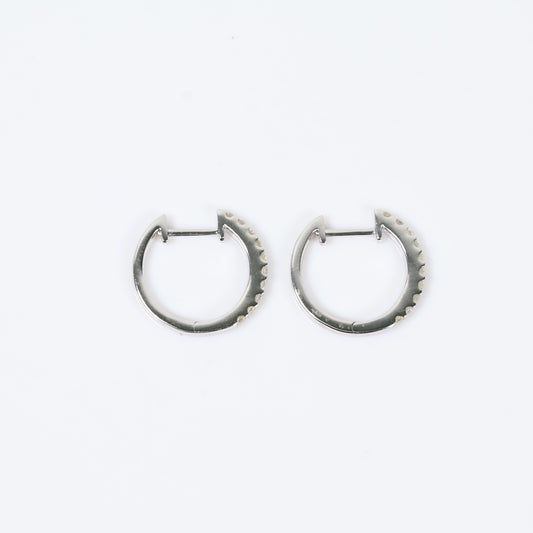 14K White Gold Diamond Luxury Hoop Earrings 0.49Ct / 2.4gr