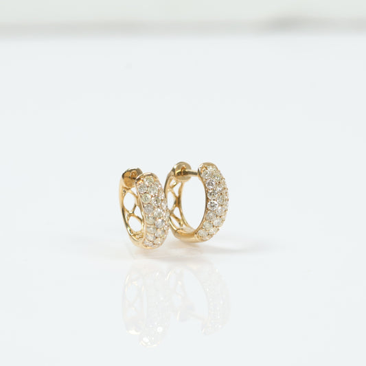 14K Yellow Gold Diamond Luxury Hoop Earrings 0.75Ct Dia / 2gr