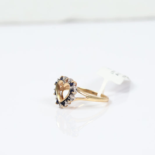 10K Yellow Gold Diamond Heart Ring Ct Dia/Sapphire / 2.3gr / Size 7