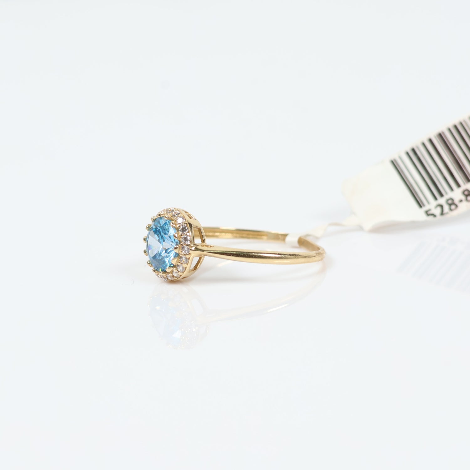 14K Yellow Gold Circle Cyanstone Ring With Zirconia / 1.5gr / Size 7