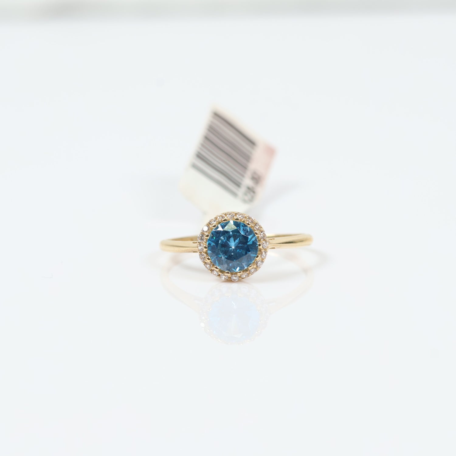 14K Yellow Gold Circle Cyanstone Ring With Zirconia / 1.5gr / Size 7