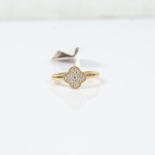 14K Yellow Gold Diamond Clover Ring 0.17Ct Dia / 3gr / Size 6 3/4