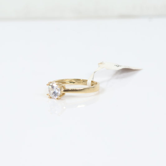 10K YG Luxury Round Solitaire Rings / 2.2gr / Sz 7 / White Zircons