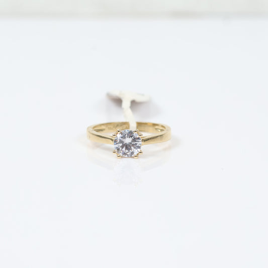 10K YG Luxury Round Solitaire Rings / 2.2gr / Sz 7 / White Zircons