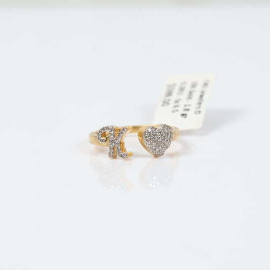 10K Yellow Gold Diamond Heart - Letter K Ring 0.18Ct Dia / 1.8gr / Size 6.5