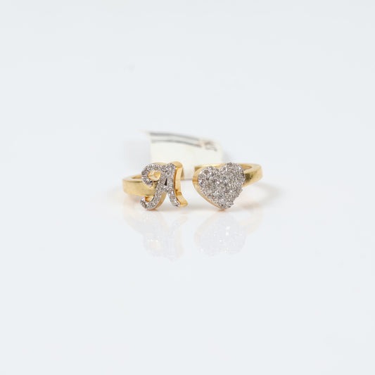 10K Yellow Gold Diamond Heart - Letter A Ring 0.21Ct Dia / 2.1gr / Size 7