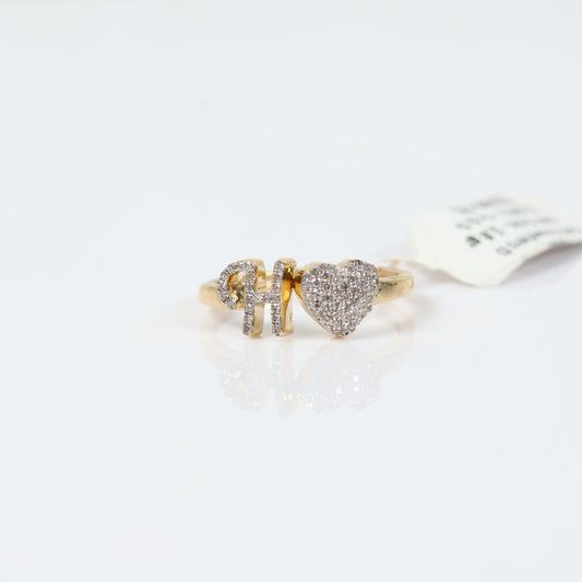 10K Yellow Gold Diamond Heart - Letter H Ring 0.18Ct Dia / 1.8gr / Size 6.5