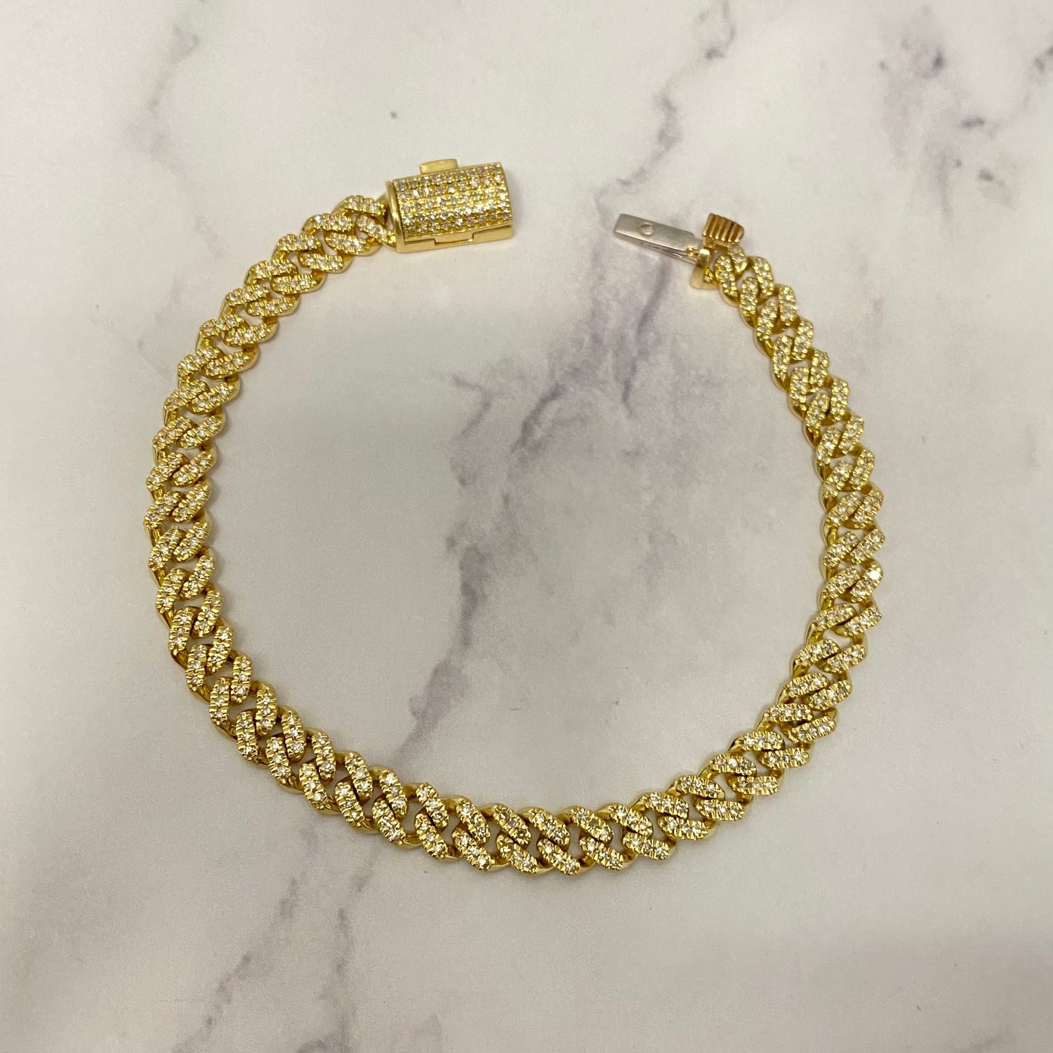10K Yellow Gold Cuban Link Bustdown Bracelet 1.23Ct Dia / 12.66gr / 5.8mm / 7in