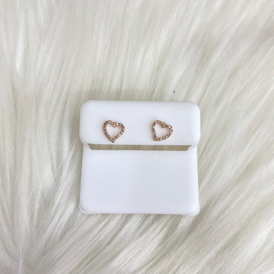 14K Rose Gold Diamond Heart Stud Earrings 0.12Ct Dia / 0.8gr