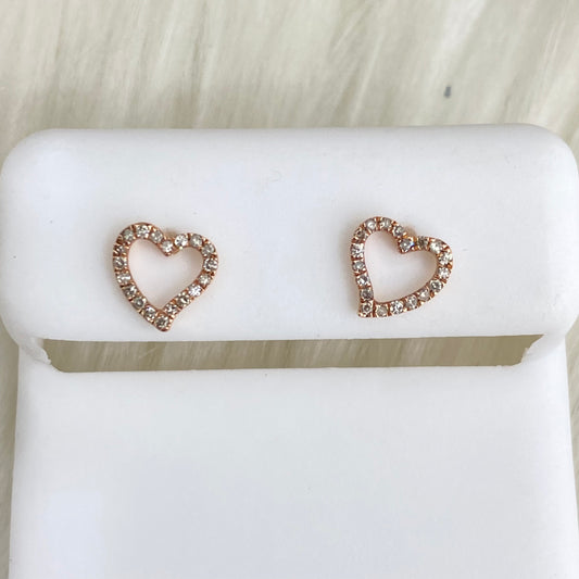 14K Rose Gold Diamond Heart Stud Earrings 0.12Ct Dia / 0.8gr