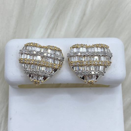 10K Yellow Gold Diamond Heart Stud Earrings 1.43Ct Dia / 3.44gr