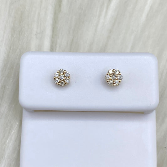 14K Yellow Gold Diamond Flower Stud Earrings 0.20Ct Dia / 0.86gr