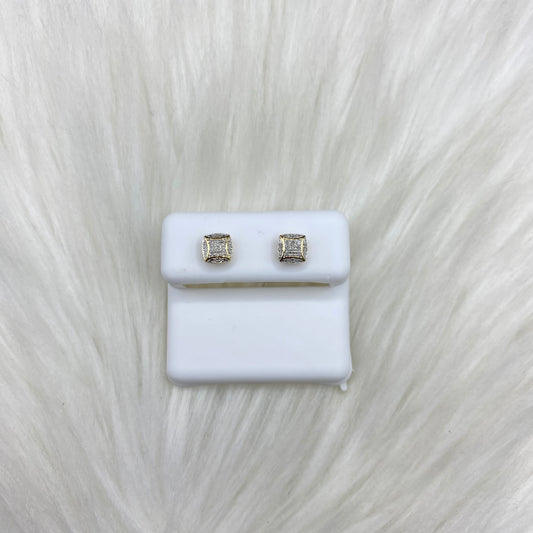 10K Yellow Gold Diamond Square Stud Earrings 0.12Ct Dia / 0.52gr