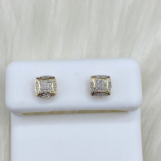 10K Yellow Gold Diamond Square Stud Earrings 0.12Ct Dia / 0.52gr