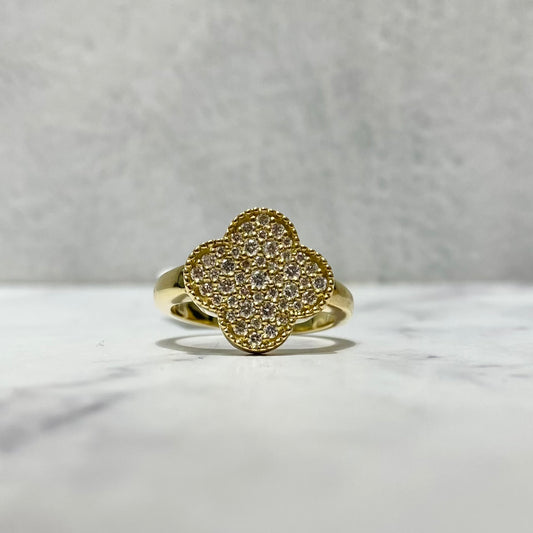 14K Yellow Gold Diamond Big Clover Ring 0.50Ct Dia / 4.94gr / Size 6 3/4