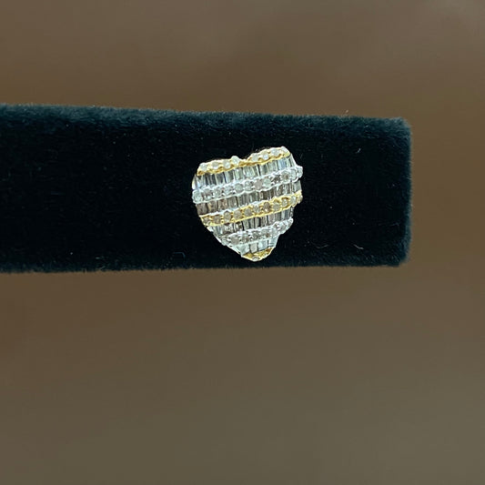 10K Yellow Gold Diamond Heart Stud Earrings 0.86Ct Dia / 1.75gr