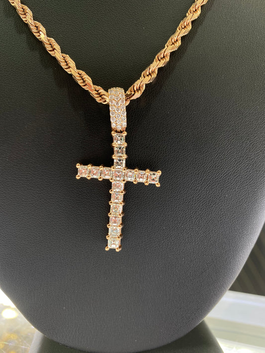 10K Rose Gold Cross Jewelry Set Ct Dia Vvs / 38.8gr / 4mm / 21in