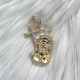 14K Yellow Gold Diamond Jesus Face With Cross Pendant 1.69Ct Dia / 14.7gr