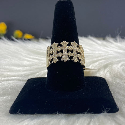 14K Yellow Gold Diamond Cross Ring 1.43Ct Dia / 8.8gr / Size 10