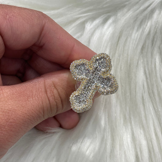 10K Yellow Gold Diamond Cross Ring 1.25Ct Dia / 14.9gr / Size 9.5