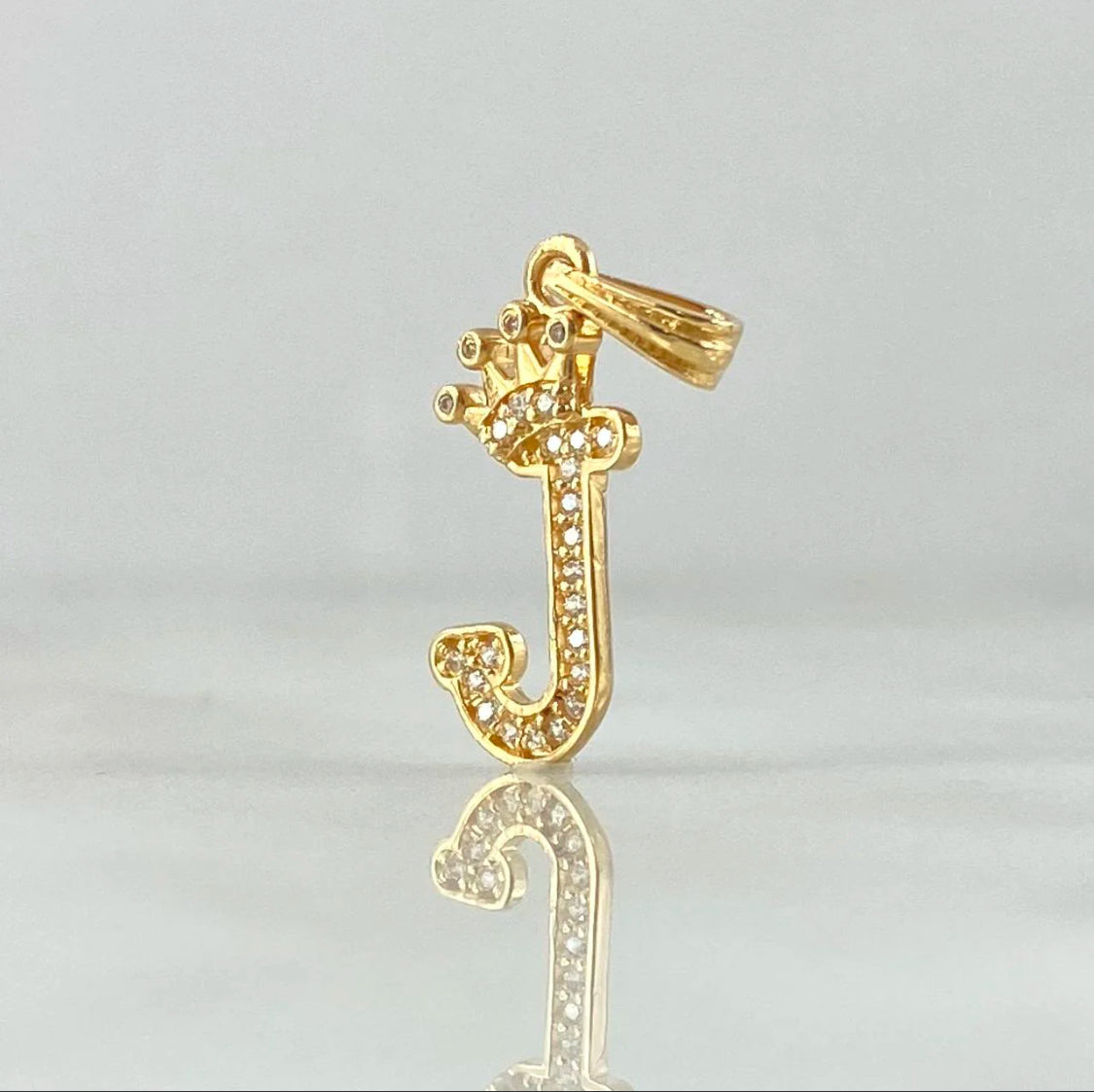 18K Yellow Gold Letter J With Crown Pendant With Zircons / 1.28gr / 1in