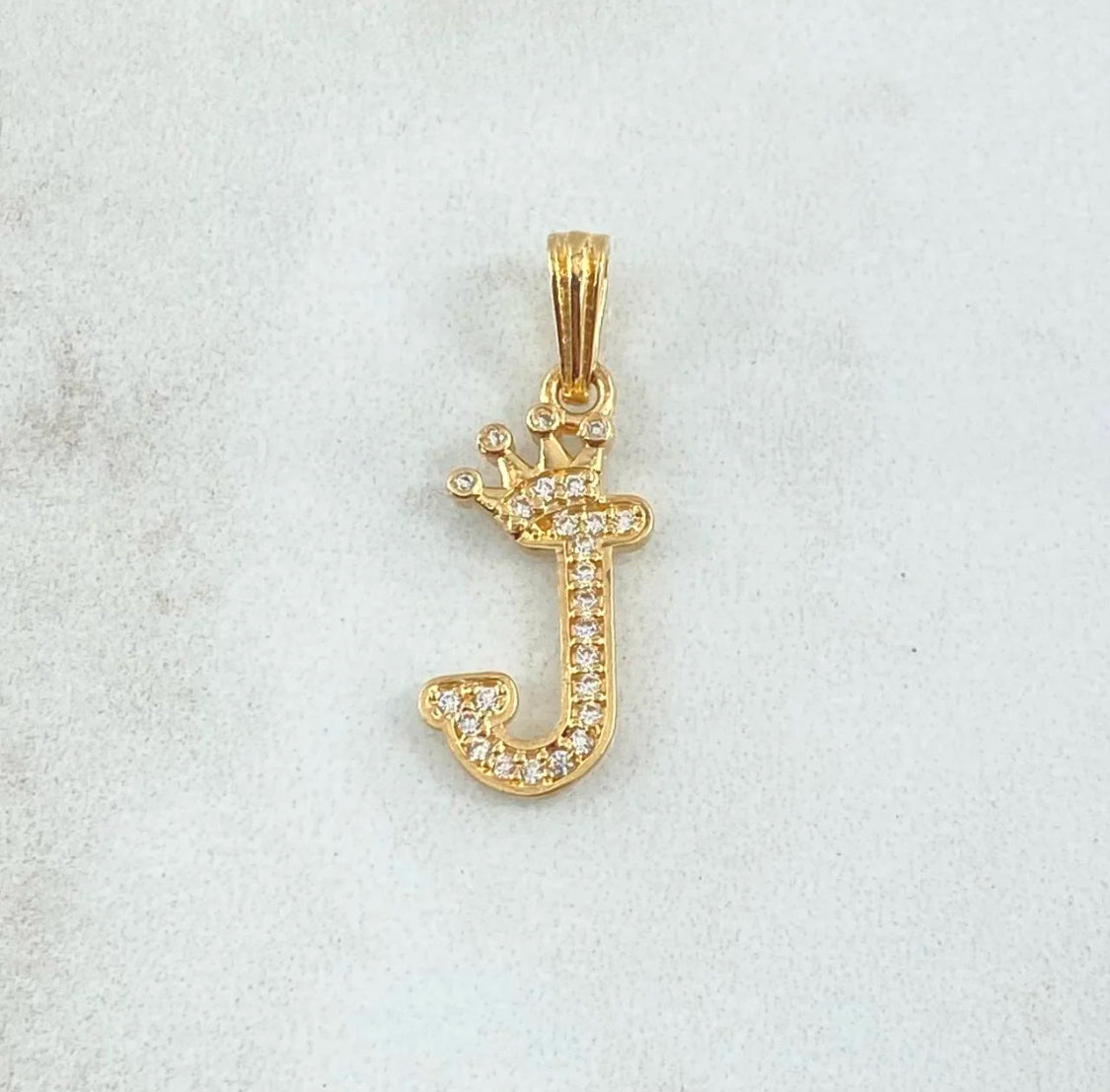 18K Yellow Gold Letter J With Crown Pendant With Zircons / 1.28gr / 1in
