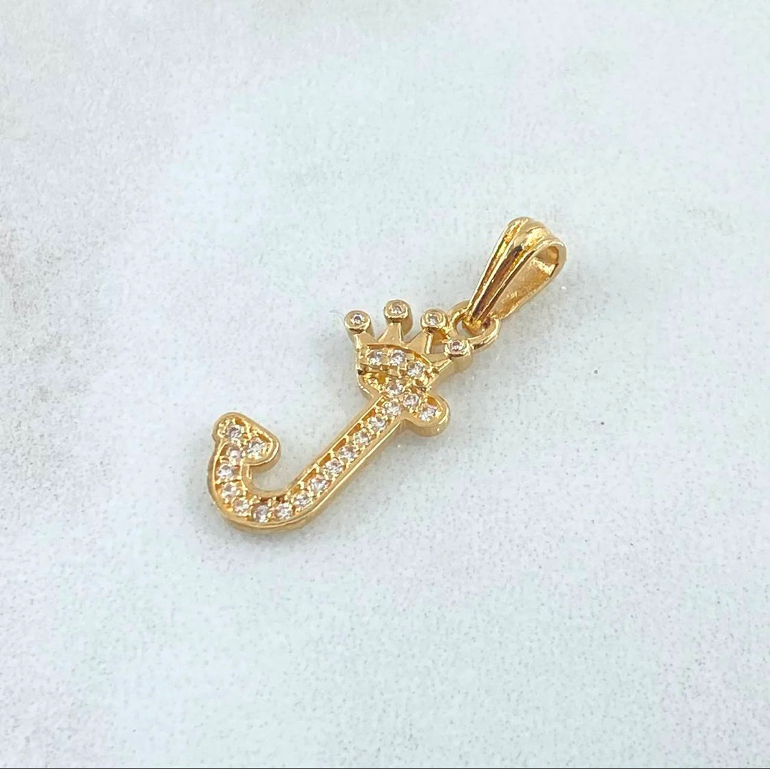 18K Yellow Gold Letter J With Crown Pendant With Zircons / 1.28gr / 1in