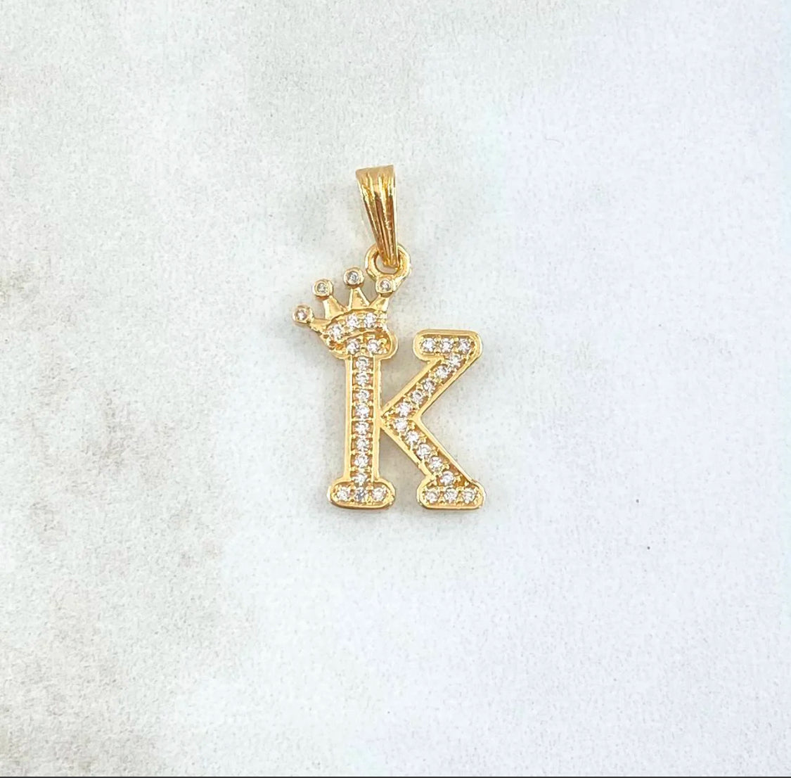 18K Yellow Gold Letter K With Crown Pendant With Zircons / 1.54gr / 1in