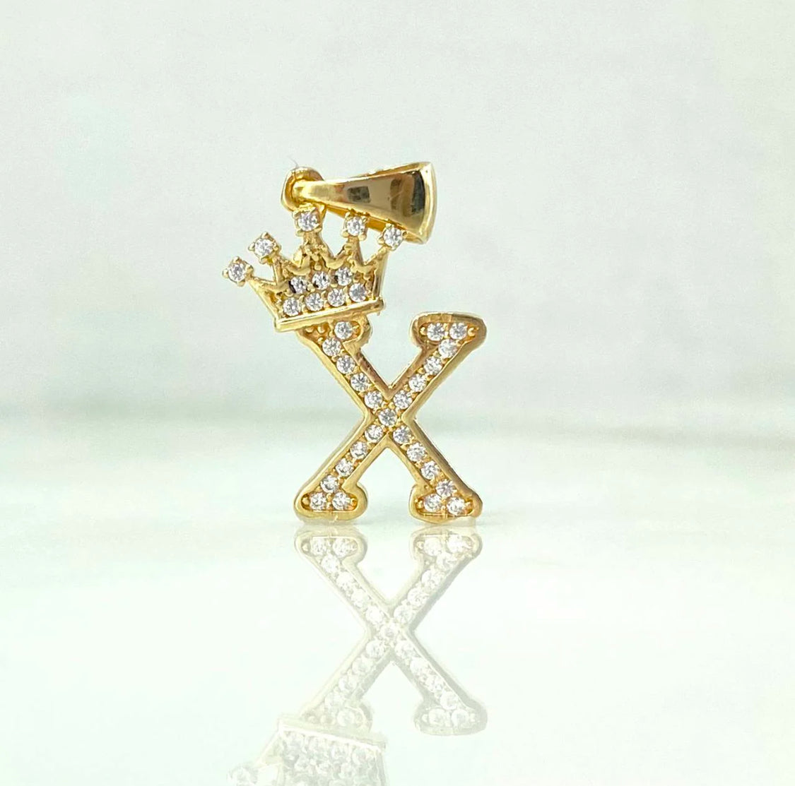 18K Yellow Gold Letter X With Crown Pendant With Zircons / 1.52gr / 1in