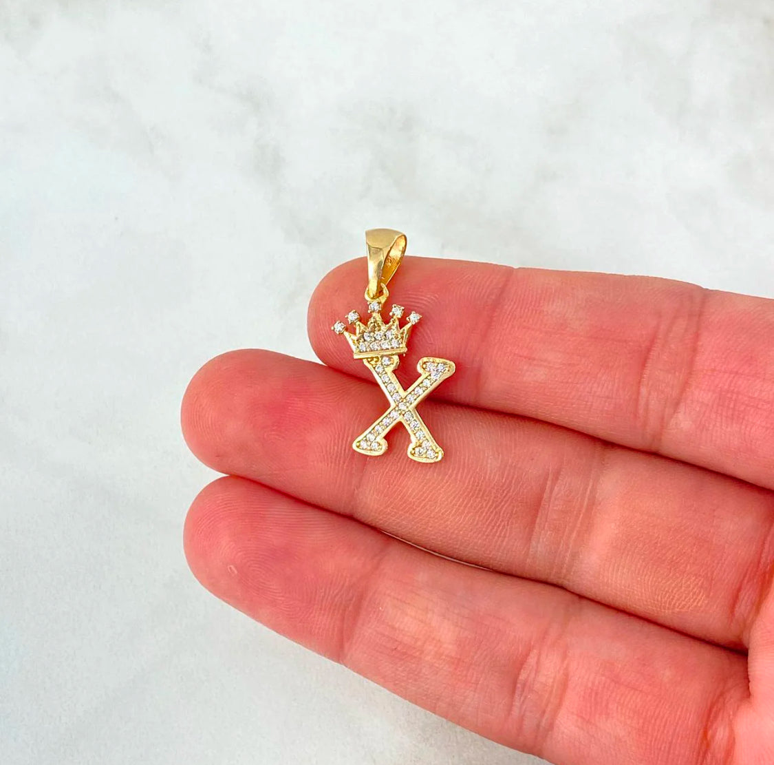 18K Yellow Gold Letter X With Crown Pendant With Zircons / 1.52gr / 1in