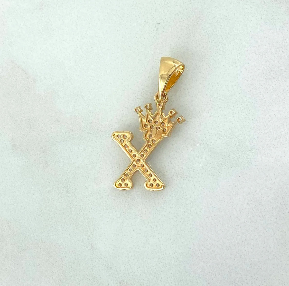 18K Yellow Gold Letter X With Crown Pendant With Zircons / 1.52gr / 1in