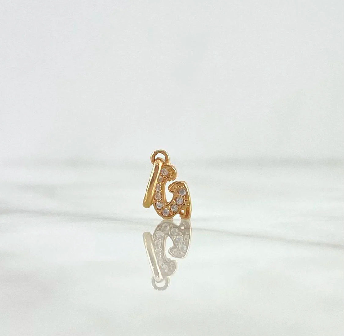 18K Yellow Gold Letter G Italics Pendant With Zircons / 0.48gr / 0.5in