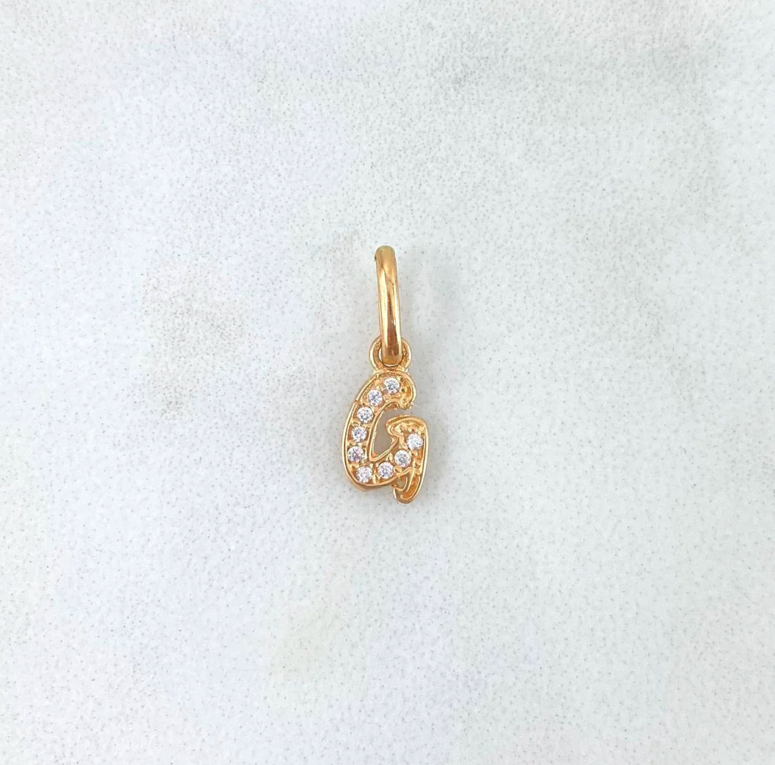 18K Yellow Gold Letter G Italics Pendant With Zircons / 0.48gr / 0.5in