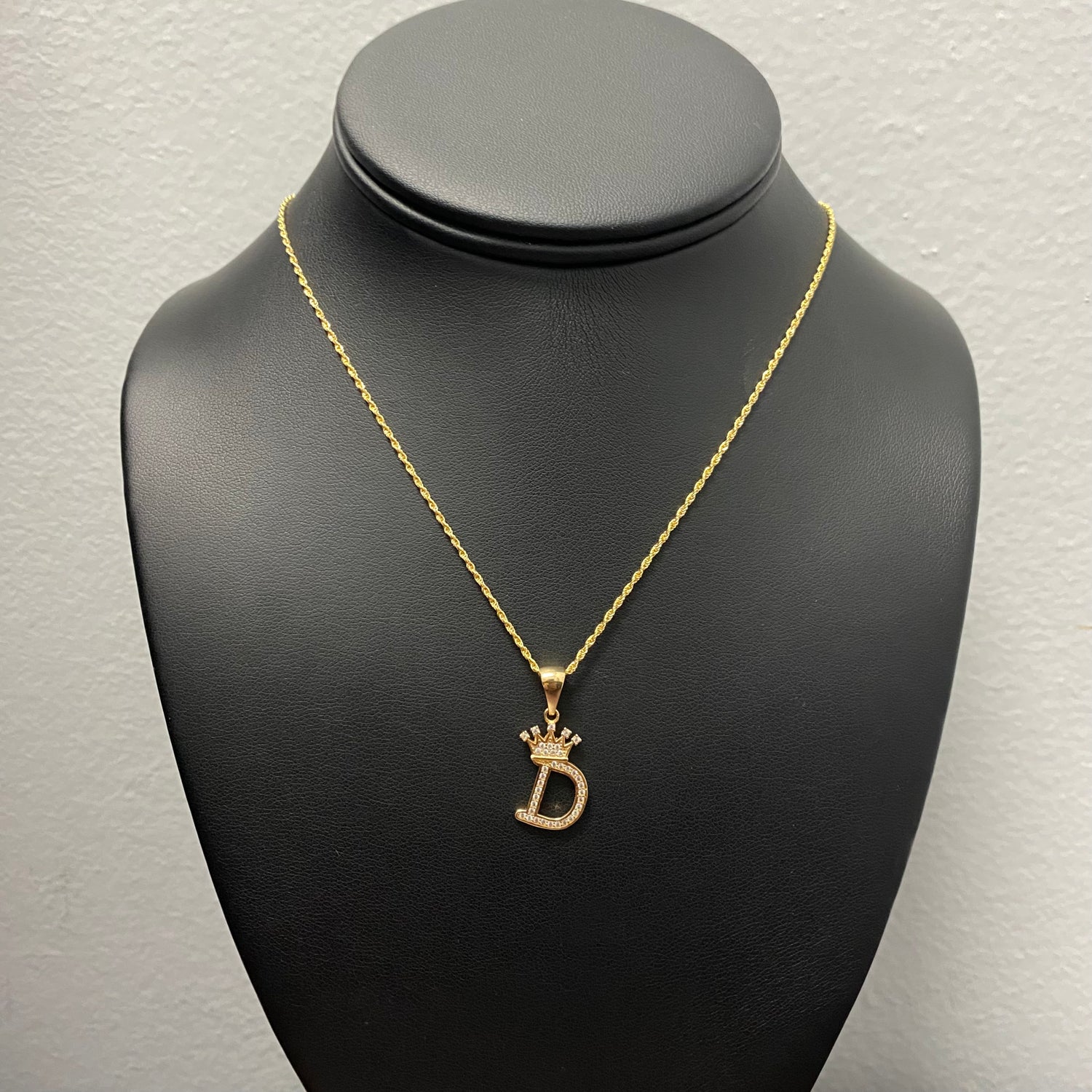18K Yellow Gold Letter D With Crown Jewelry Set With Zircons / 2.7gr / 1.5mm / 24in