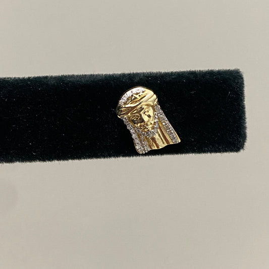 10K Yellow Gold Diamond Jesus Face  Stud Earrings 0.11Ct Dia / 2gr