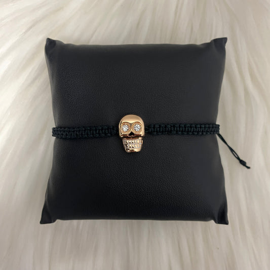 18K Rose Gold Diamond Skull Tejida Adjustable Bracelet Ct Dia / 5.1gr