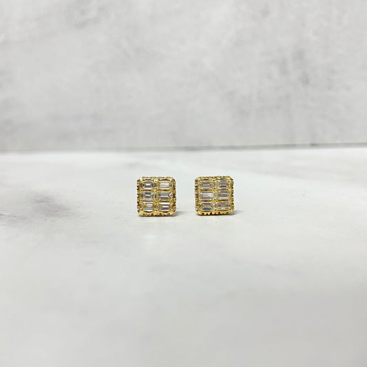 14K Yellow Gold Diamond Square Luxury Stud Earrings 1.02 Ct Dia Vs/Si / 2.22gr / 7mm