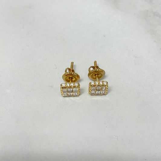 14K Yellow Gold Diamond Square Luxury Stud Earrings 0.81Ct Dia Vs/Si / 1.75gr / 7mm