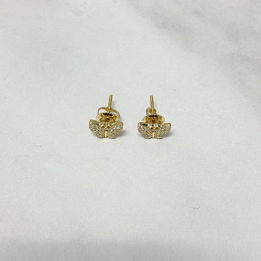 14K Yellow Gold Diamond Butterfly Stud Earrings 0.25Ct Dia / 1.42gr / 8mm