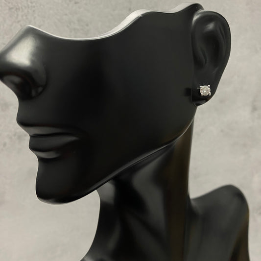 14K White Gold Diamond Solitaire Round Stud Earrings 0.30Ct Dia / 0.7gr / 3mm