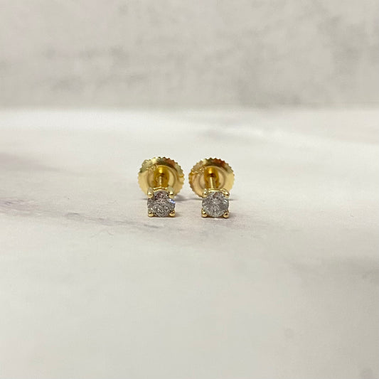 14K Yellow Gold Diamond Solitaire Round Stud Earrings 0.38Ct Dia / 0.75gr / 3mm