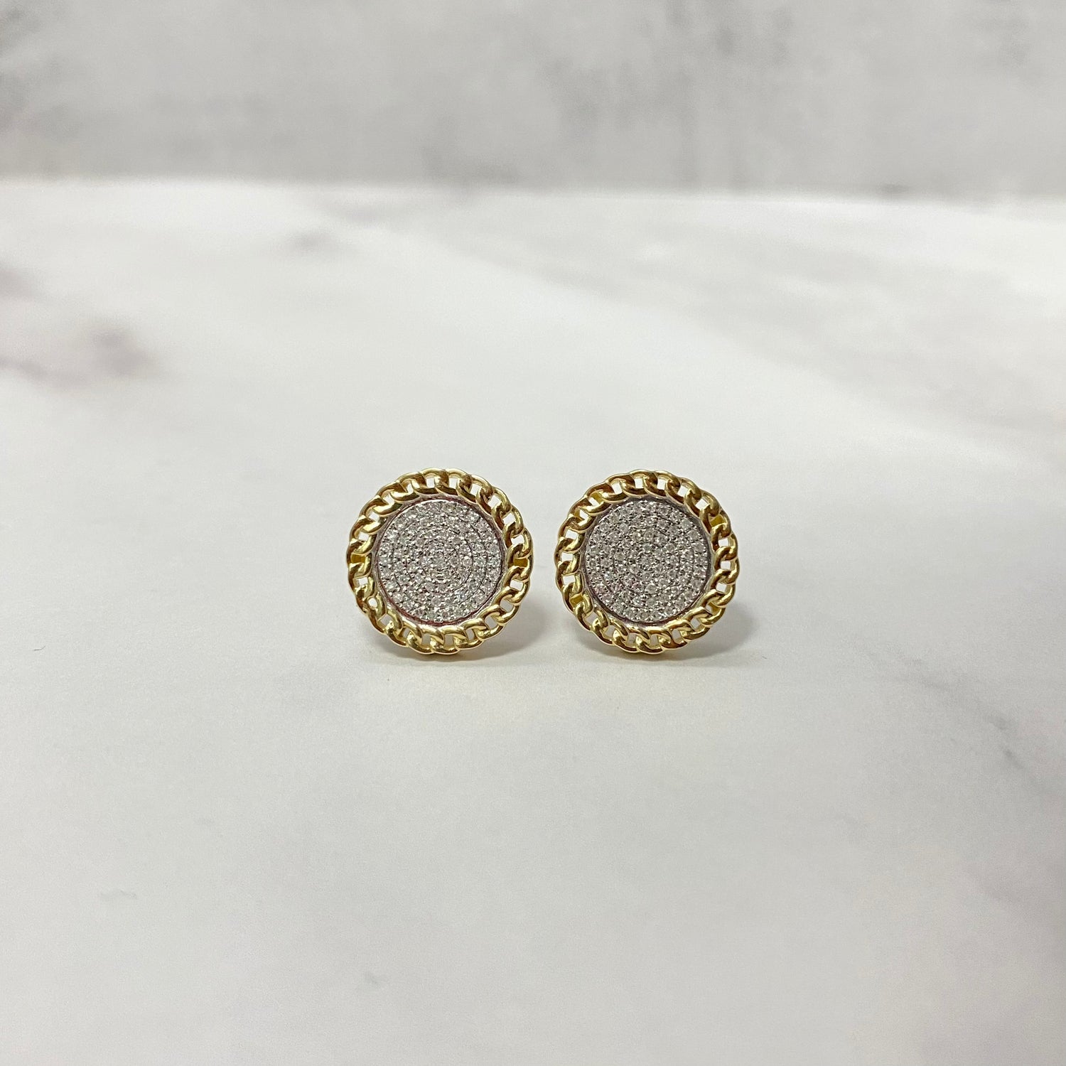 14K Yellow Gold Diamond Circle Luxury Stud Earrings 0.25Ct Dia / 3.81gr / 14mm
