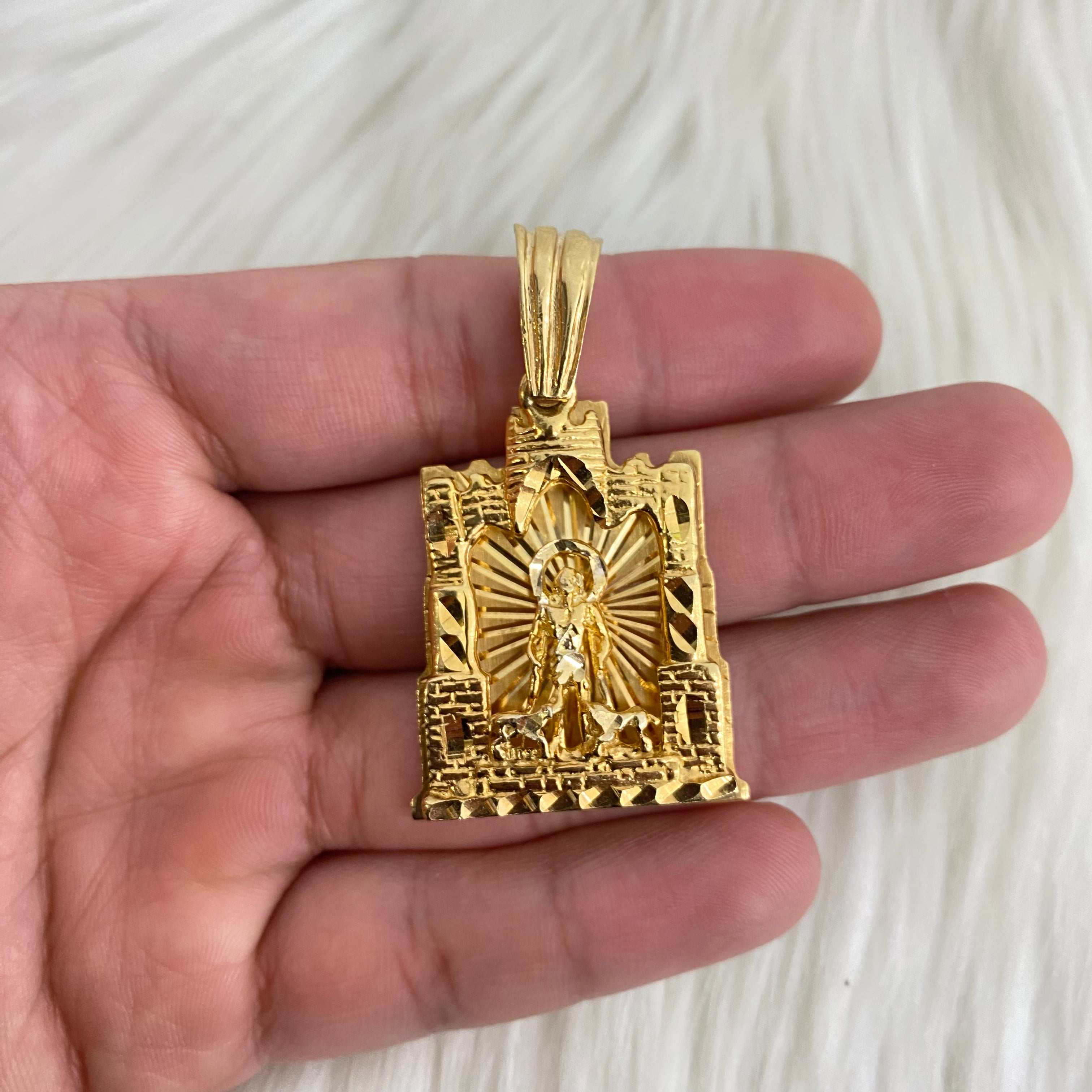 10K Yellow Gold San Lazaro Pendant / 15gr / 2in