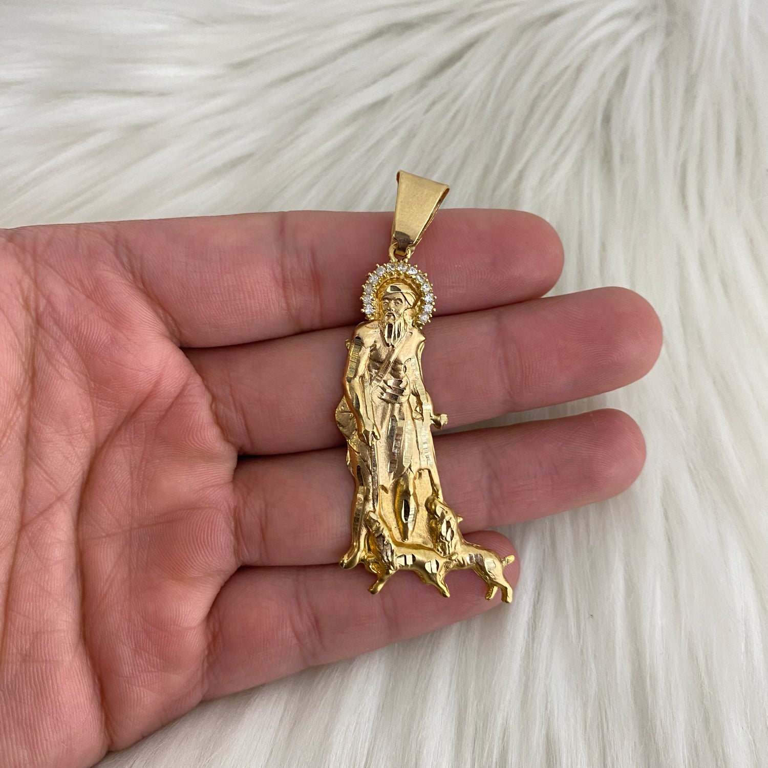 10K Yellow Gold San Lazaro Pendant With Zircons / 10.9gr / 2.5in