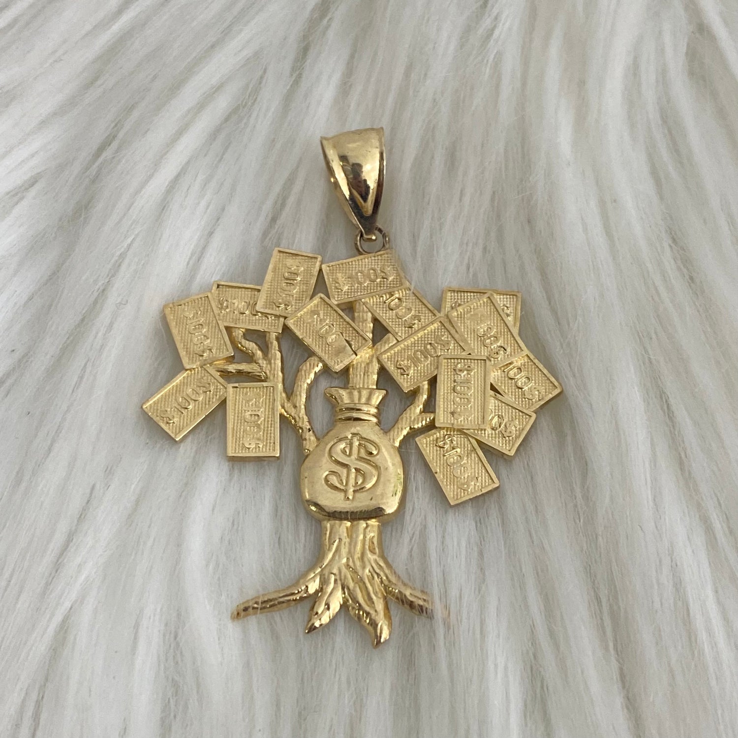 10K Yellow Gold Money Tree Pendant / 5.9gr / 2in