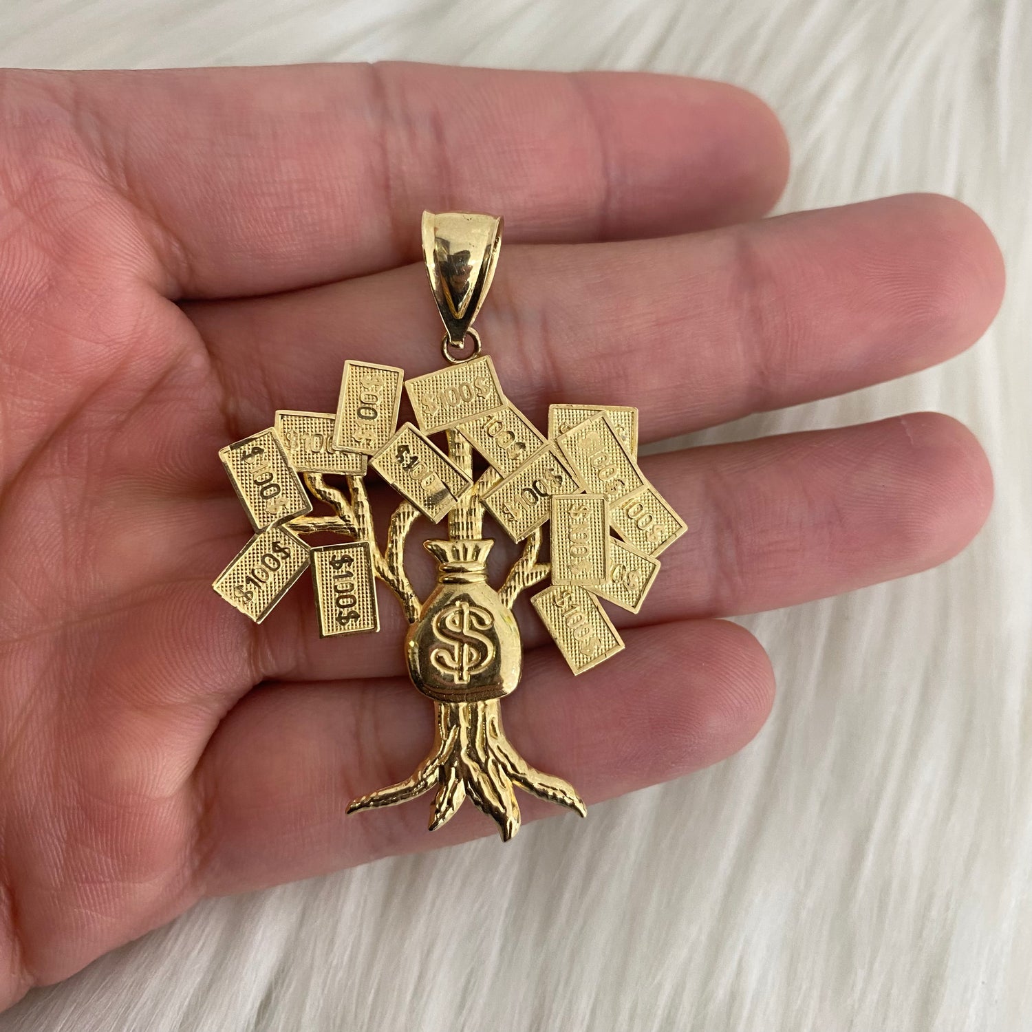 10K Yellow Gold Money Tree Pendant / 5.9gr / 2in